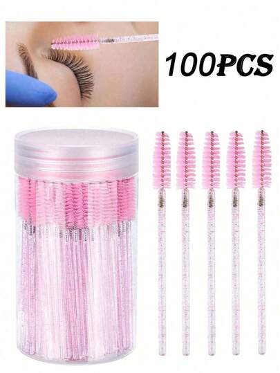 100-Piece Disposable Eyelash Brush Set with Container
