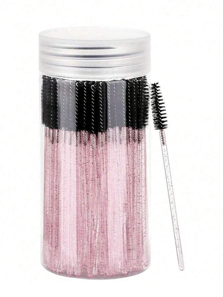 100-Piece Disposable Eyelash Brush Set with Container