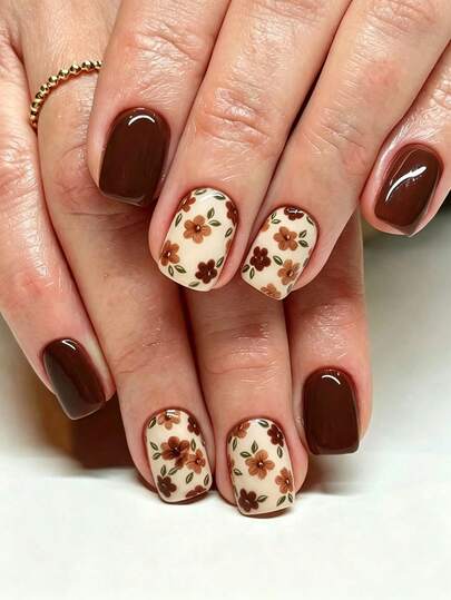 24-Piece Orange Pumpkin Plaid Short Square Press-On Nails