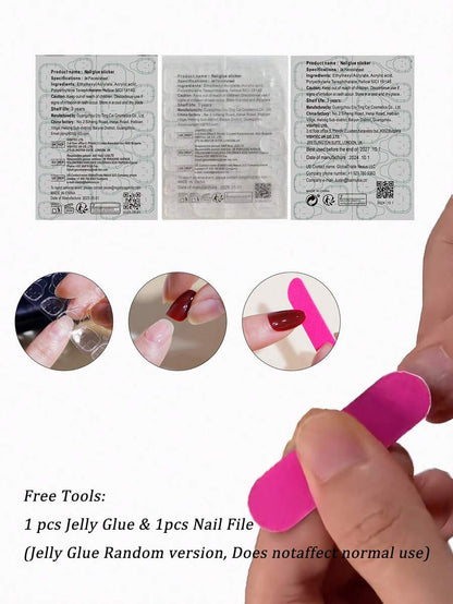 10-Piece Almond Press-On Nail Set with 3D Designs