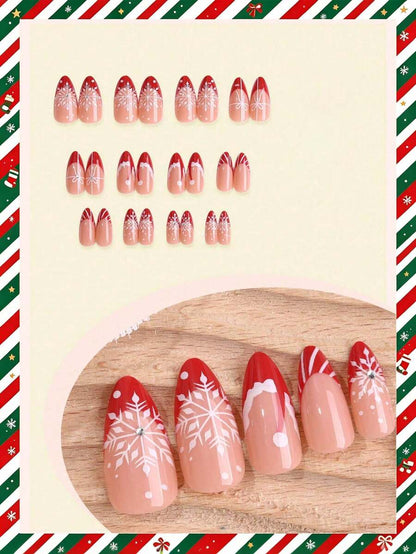 24-Piece Red Christmas Almond Press-On Nails